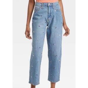 Universal Thread Y2K Women's Vintage Straight High Rise Embroidered Floral Jeans